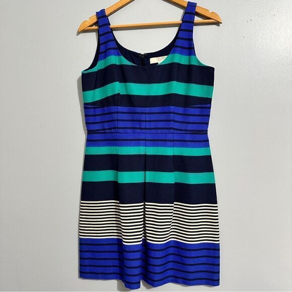 LOFT Dresses & Skirts - Ann Taylor Loft Dress Blue and Navy and Green Stripe Sheath Dress. Size 6